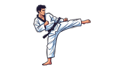 Karate Master's Art: A skilled karate practitioner executes a dynamic kick, a vivid illustration of martial arts, strength, and precision. 