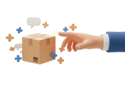 Isolated parcel delivery concept with hand interacting with box, online shipping services