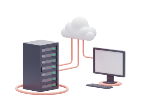 Isolated Network Cloud with Server Rack and Computer, Connectivity and Data Transmission
