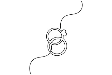 Simple wedding ring one line art minimal outline vector design
