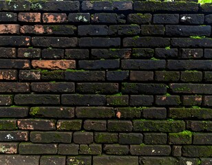 Naklejka premium Moss-covered brick wall