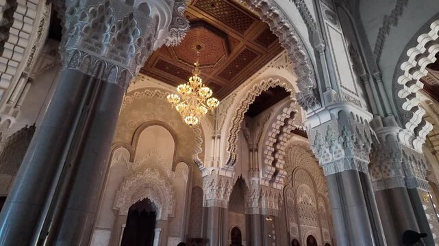 Hassan II Mosque Arches and Moroccan Mosaic Patterns &ndash; Casablanca, Morocco  September 3, 2025