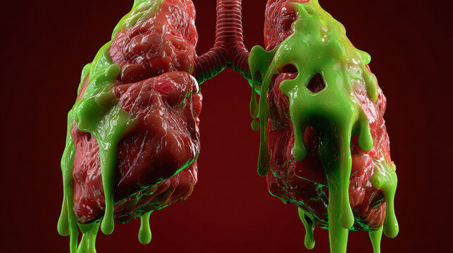 red lungs filled with thick green slime dripping from all around