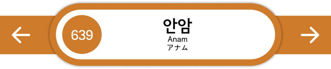 Illustration of Korean subway station names written in Korean, English and Japanese