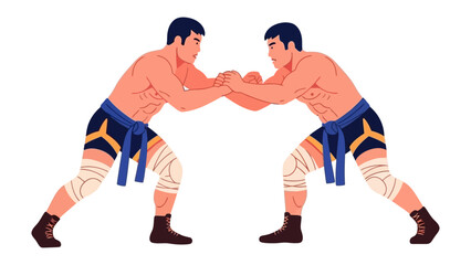 Wrestlers in Action: Two athletes engage in a dynamic display of strength and skill, ready to showcase their prowess and pursue victory in this competitive arena.