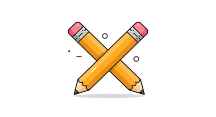 Two yellow pencils crossed in an x shape with pink erasers and a simple doodle style on a white background