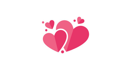 Three overlapping romantic pink hearts with smaller hearts floating around creating a love symbol