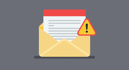 Email with warning symbol alerting to potential danger or important notification