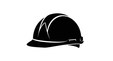 Black silhouette of a construction hard hat with white accents on a clean white background