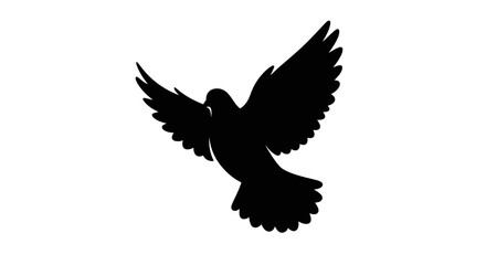 Silhouette of a majestic dove with outstretched wings in flight against a stark white background © rabbivay