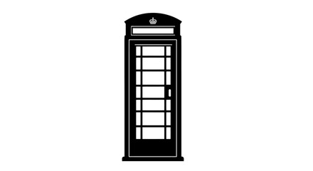 Classic black silhouette of a traditional british red telephone box on a white background