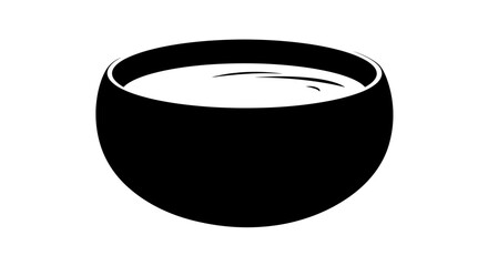 Stylized black silhouette of a rounded glass filled with a light colored liquid on a white background