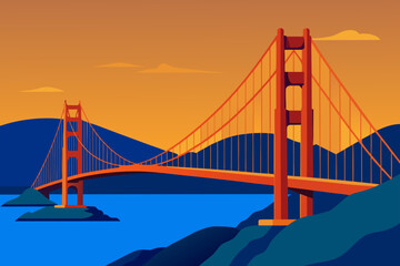 Stylized golden gate bridge at sunset
