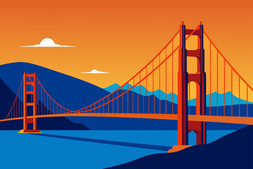Stylized golden gate bridge at sunset