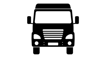 Front view silhouette of a modern semi truck cab in black and white isolated on a white background