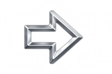 Shiny metallic arrow pointing to the right on a transparent background, ideal for indicating direction or progress