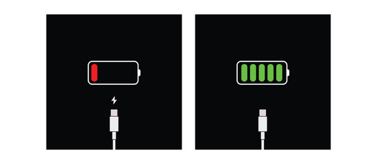 Battery need charge illustration icon in flat style. Low and full battery.