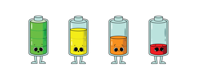 Battery cartoon character. Full and low charge. 