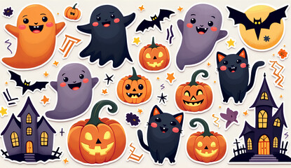 Halloween Sticker Set with Cute Characters