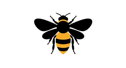 Top down view of a stylized black and yellow striped insect with translucent wings isolated on white