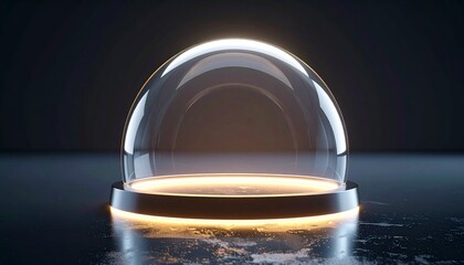 Transparent dome glowing with inner light, set on a reflective surface to emphasize conceptual innovation.