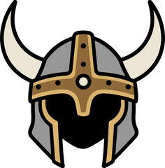 Cartoon Viking Helmet Vector Icon with Horns – Norse Warrior Medieval Illustration