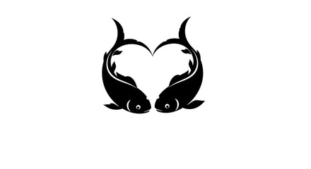 Two stylized black fish forming a heart shape against a clean white background symbolizing love and romance