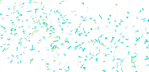 Celebrate with this festive image of teal and gold confetti falling on a white background. Perfect for party invitations, banners, and more!