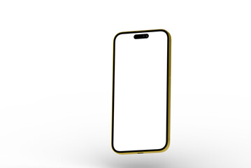 High-quality image of a gold smartphone mockup with a blank screen, perfect for app presentations or website designs.