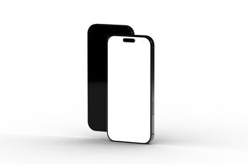 High-quality mockup of two black smartphones with blank screens, perfect for app presentations or website designs. Isolated on white background