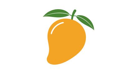 A single ripe orange mango fruit with two green leaves on a white background isolated illustration