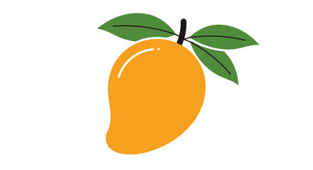 Vibrant illustration of a ripe orange mango with green leaves on a white background