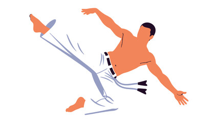 Capoeira Kick Illustration: A dynamic illustration of a capoeira master performing a powerful kick, showcasing fluidity, agility, and the cultural richness of this Afro-Brazilian martial art.