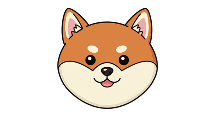 Adorable cartoon shiba inu dog face with big eyes and tongue out in a friendly expression