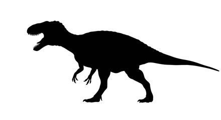 Silhouette of a roaring parasaurolophus dinosaur with its mouth open against a white background
