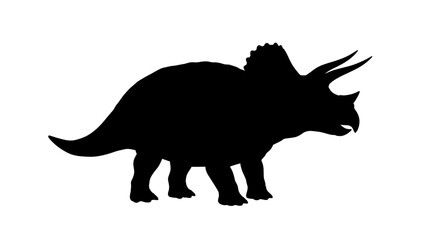 Silhouette of a triceratops dinosaur with three horns and a frill on a white background