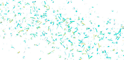 Celebrate with this festive image of teal and gold confetti falling on a white background. Perfect for party invitations, banners, and more!