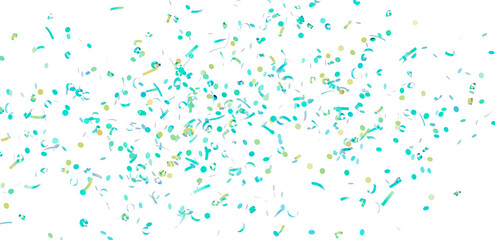 Celebrate with this festive image of teal and gold confetti falling on a white background. Perfect for party invitations, banners, and more!