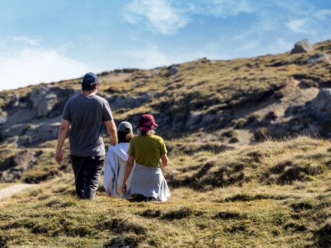 Tourists at the Bucegi mountains plateau, Romania, at 2,216 metres