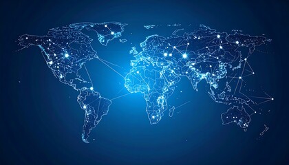 A global network map, showcasing interconnected countries with glowing points