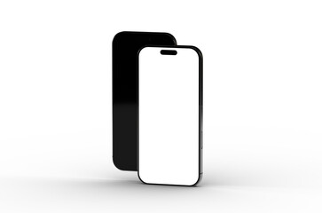 High-quality mockup of two black smartphones with blank screens. Perfect for app presentations or website designs.