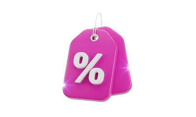 Discount Tags, pink price tags, adorned with a white percentage sign, dangle elegantly to showcase promotions and special offers, creating a captivating visual