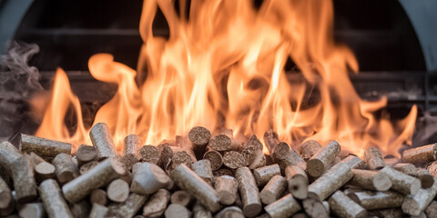Biomass boiler burning wood pellets for energy production Generative AI