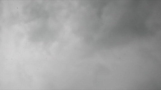 Drops of rain slowly pour from the sky. A dense gray fog drifts and slowly moves in a cloudy, dumb sky. Creating a calm atmosphere with a soft natural texture in the open air.