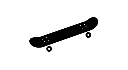 Simple black silhouette of a skateboard with wheels isolated on a clean white background