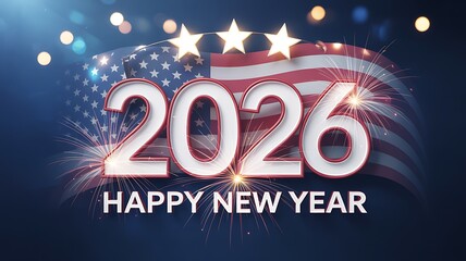 Celebrate a vibrant new year with patriotic flair as sparkling fireworks and glowing stars illuminate the iconic American flag, perfect for festive greetings and year-end promotions.