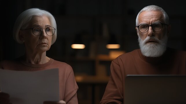 Elderly couple discussing important matters home office digital interaction intimate setting close-up view relationship dynamics - Powered by Adobe