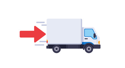 Fast delivery truck with red arrow indicating rapid movement and efficient shipping services