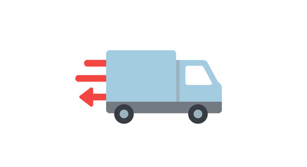 Light blue delivery truck with red arrows indicating fast movement and speed on a white background