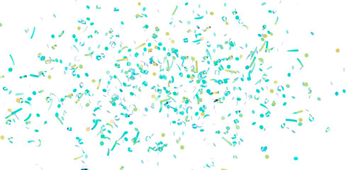 High-resolution image of teal and gold confetti exploding on white background. Perfect for...